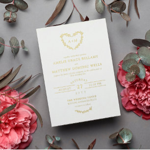 Elegant White & Gold Heart Wreath Wedding