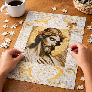 Elegant White & Gold Jesus Inspirational Christian Jigsaw Puzzle