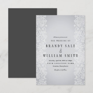 Elegant White Gold Lace Grey Black Wedding Card