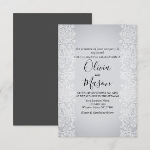 Elegant White Gold Lace Grey Black Wedding Card