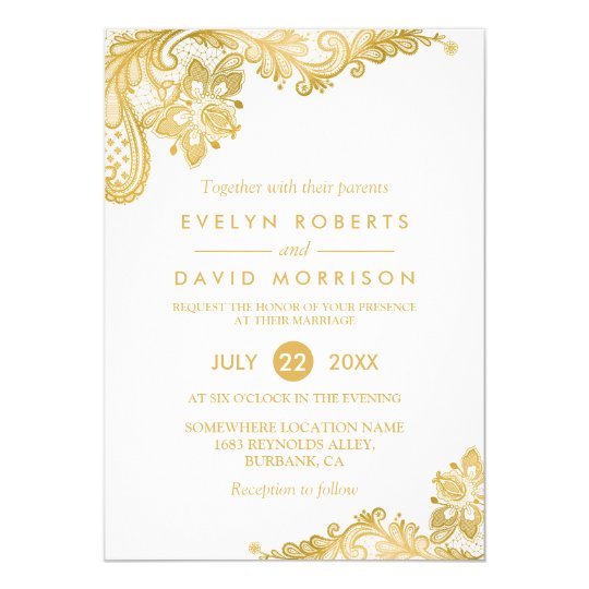 Elegant White Gold Lace Pattern Formal Wedding Card | Zazzle.ca