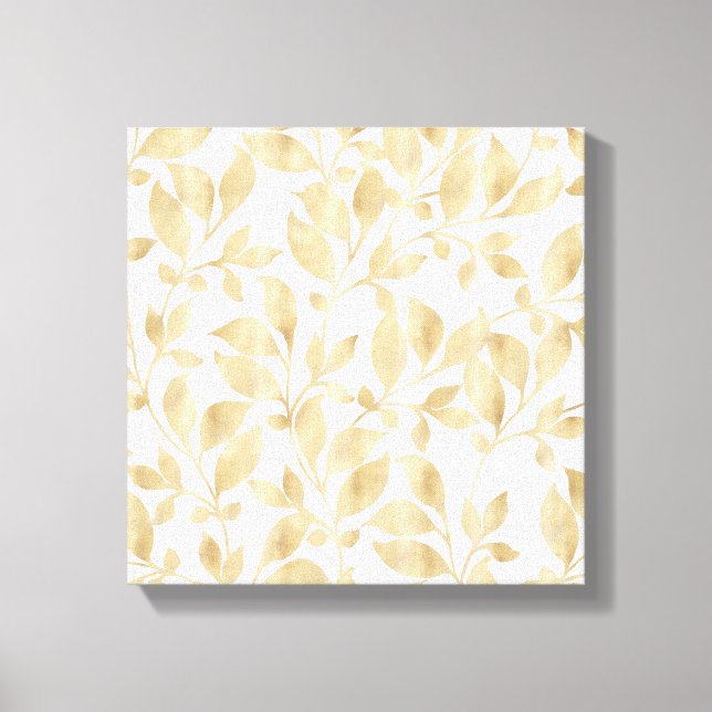 Elegant White Gold Leaves Greenery Botanical Canvas Print (Front)