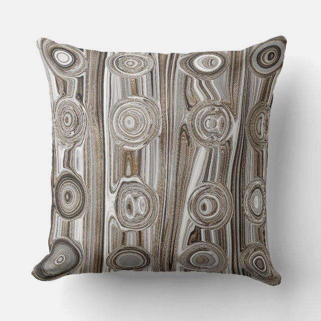 Elegant White Gold Liquid Swirl Retro Groovy Cute Throw Pillow (Front)