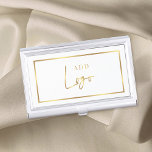 Elegant White & Gold Logo Chic Simple Business Card Holder<br><div class="desc">Display your business cards in style with this elegant white and faux gold business card case design. Featuring space for your logo on white background with a gold colour border. Perfect to store and cary your business cards when on-the-go.</div>