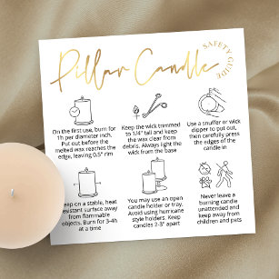 Elegant White & Gold Logo Pillar Candle Care Card