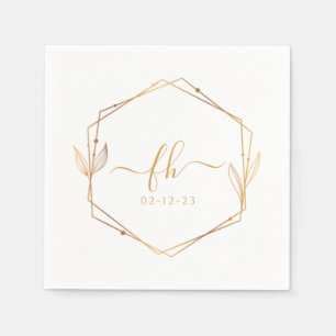 Elegant White Gold Luxury Floral Monogram Wedding Napkin