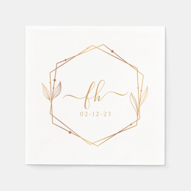 Elegant White Gold Luxury Floral Monogram Wedding Napkin (Front)