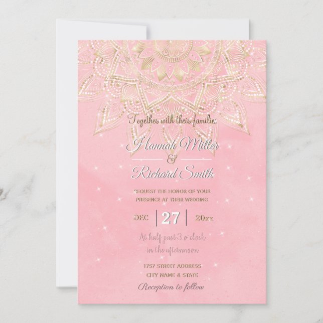 Elegant White & Gold Mandala Blush Pink Design Invitation (Front)