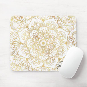 Elegant White Gold Mandala Floral Mouse Pad