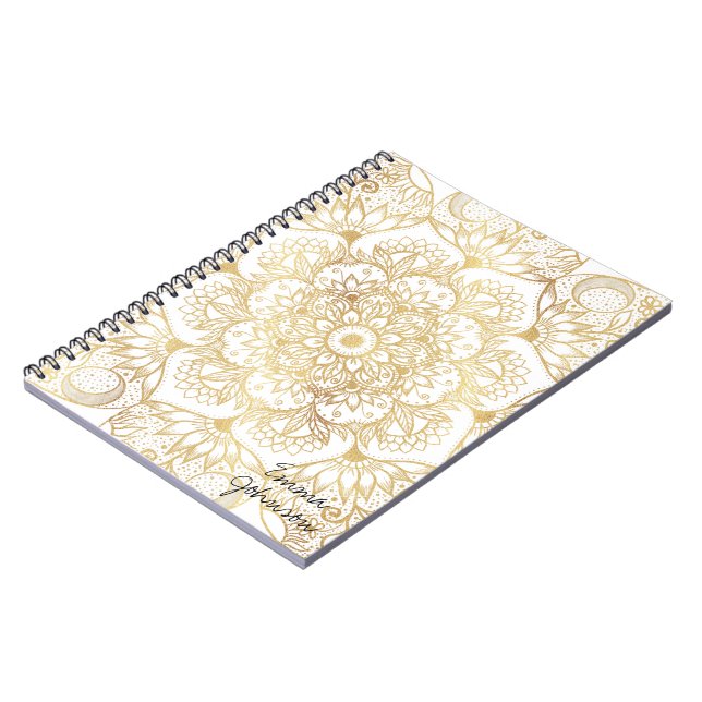 Elegant White Gold Mandala Floral  Notebook (Left Side)