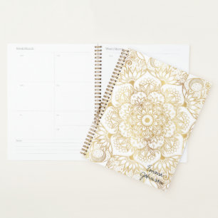 Elegant White Gold Mandala Floral Planner
