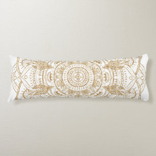 Elegant White & Gold Mandala Hand Drawn Design Body Pillow