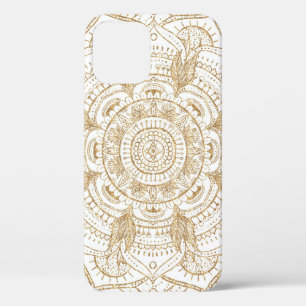 Elegant White & Gold Mandala Hand Drawn Design iPhone 12 Pro Case