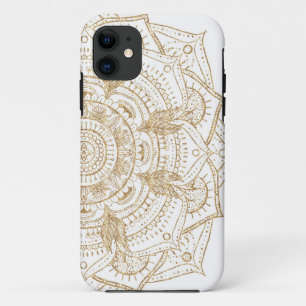 Elegant White & Gold Mandala Hand Drawn Design iPhone 11 Case