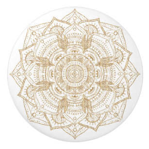 Elegant White & Gold Mandala Hand Drawn Design Ceramic Knob