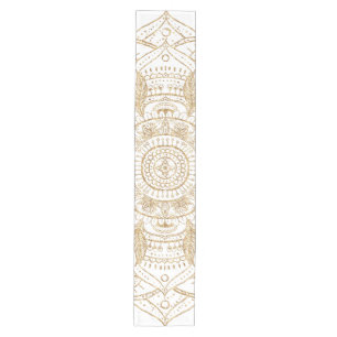 Elegant White & Gold Mandala Hand Drawn Design Medium Table Runner