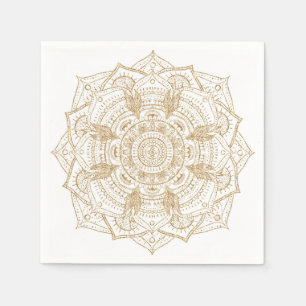 Elegant White & Gold Mandala Hand Drawn Design Napkin