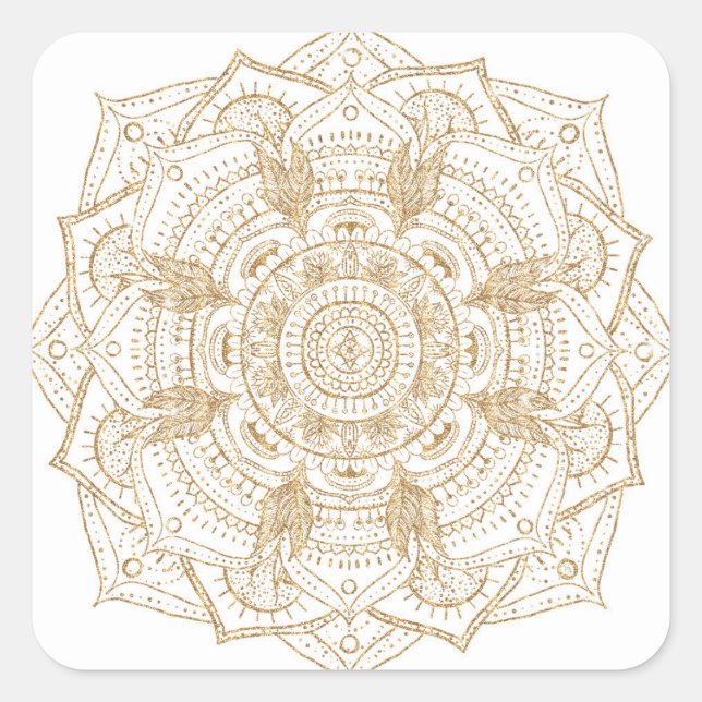 Elegant White & Gold Mandala Hand Drawn Design Square Sticker (Front)