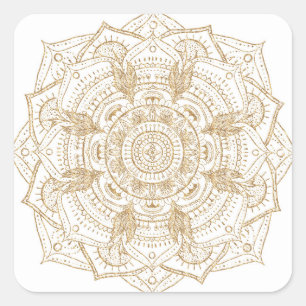 Elegant White & Gold Mandala Hand Drawn Design Square Sticker