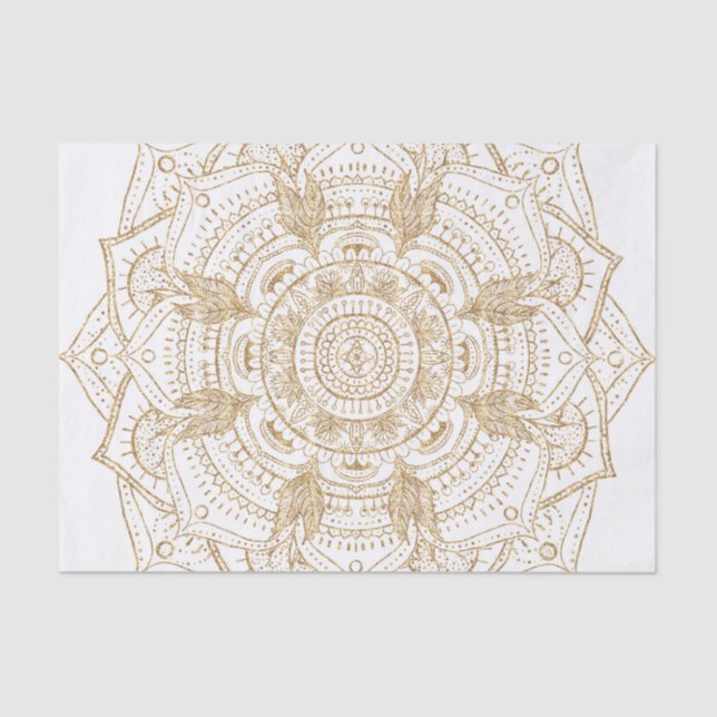 Elegant White & Gold Mandala Hand Drawn Design Tissue Paper (Front)
