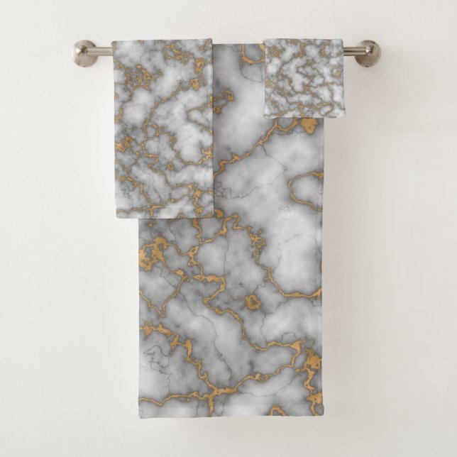 Elegant  White Gold Marble Bath Towel Set (Insitu)