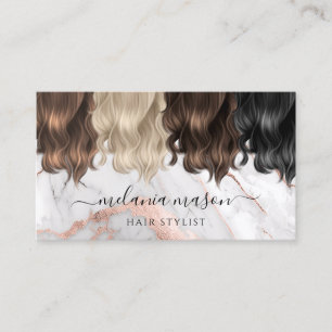 Elegant White Gold Marble Colorful Hair Stylist  Business Card