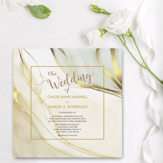 Elegant White Gold Marble Modern Wedding Invitation (Creator Uploaded)