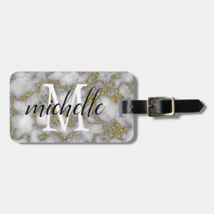 Elegant White Gold Marble    Monogram Custom  Luggage Tag