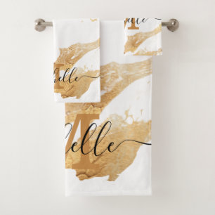 Elegant White Gold Marble Monogram Customizable