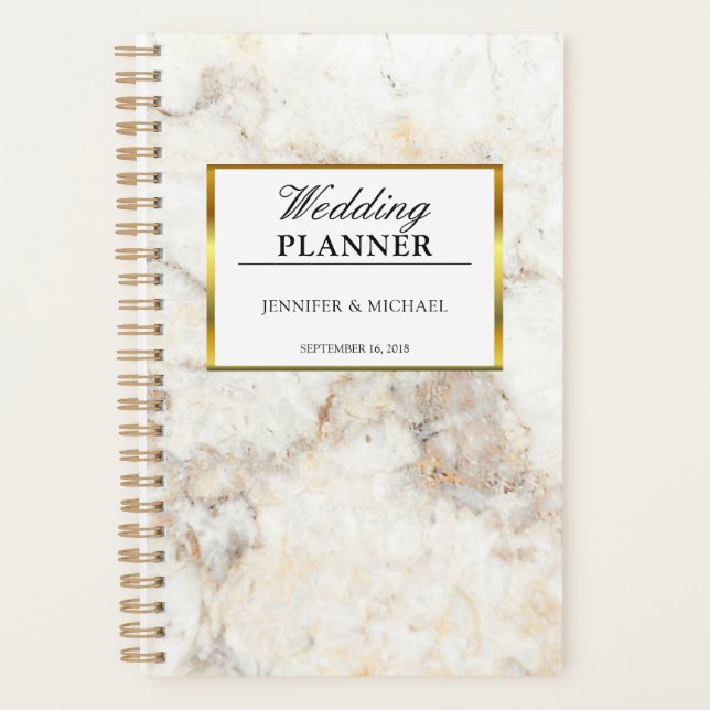 Elegant white gold marble pattern Wedding planner (Front)