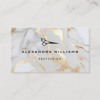 Elegant White Gold Marble QR Code Scissor Modern Business Card