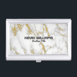 Elegant White & Gold Marble Texture Business Card Holder<br><div class="desc">Elegant simple white and gold glittery marble stone texture print.</div>