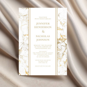 Elegant White & Gold Marble Wedding Invitation