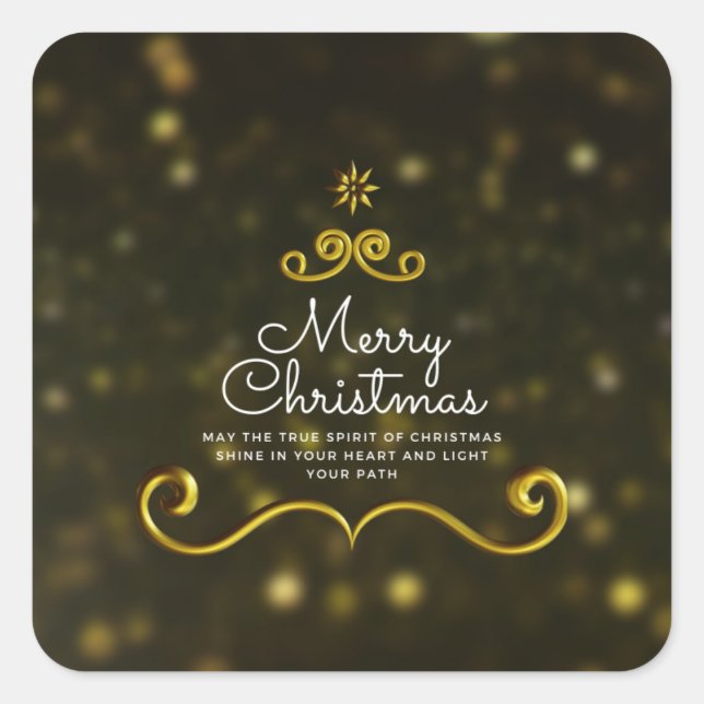 Elegant White Gold Merry Christmas Presents  Square Sticker (Front)