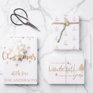 Elegant White Gold Merry Christmas Quote Gift Wrapping Paper Sheet