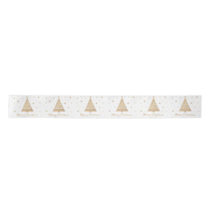 Elegant White Gold Merry Christmas Tree Stars  Satin Ribbon