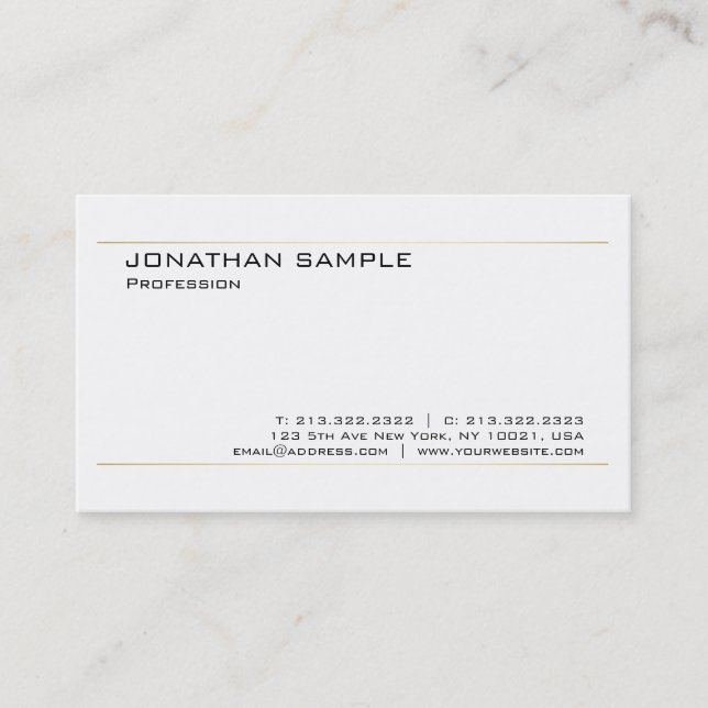 Elegant White Gold Modern Chic Simple Template Business Card (Front)