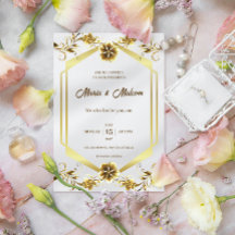 Elegant White Gold Modern Wedding Invitation