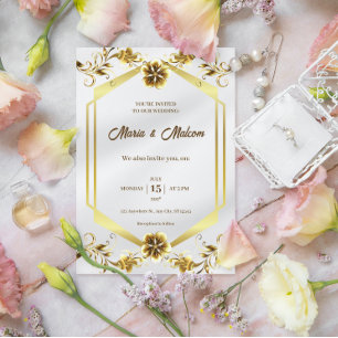 Elegant White Gold Modern Wedding Invitation Flyer