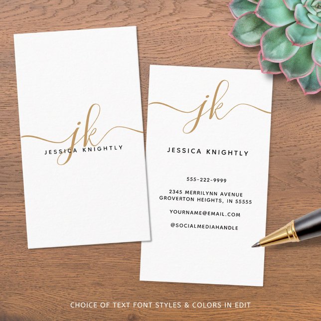 Elegant White Gold Monogram Script Initials Business Card (Creator Uploaded)