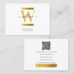 Elegant White Gold Monogram Social Media QR Code Business Card