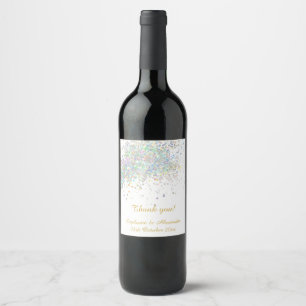 ELEGANT WHITE GOLD PASTEL  HOLOGRAPHIC SPOT WINE WINE LABEL