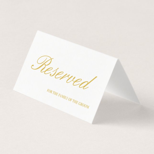 Elegant White & Gold Reserved Wedding Table Card (Front)