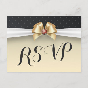 Elegant White Gold Ribbon Red Diamond Wedding RSVP Invitation Postcard