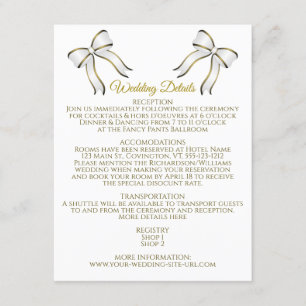 Elegant White & Gold Ribbon Wedding Details Enclosure Card