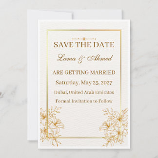 Elegant White Gold Save the Date Wedding Card | Lu