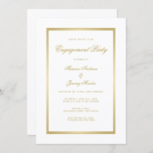 Elegant White Gold Script Engagement Party Invitation