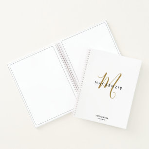 Elegant White Gold Script Monogram Sketchbook Notebook