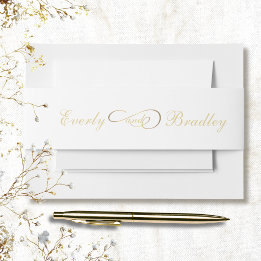 Elegant White Gold Script Traditional Classic Invitation Belly Band