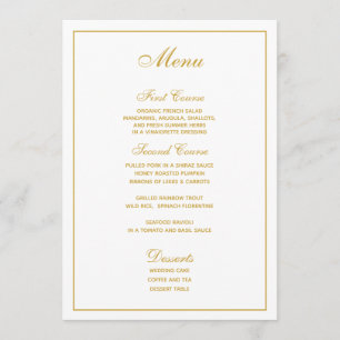 Elegant white Gold Script Wedding Menu